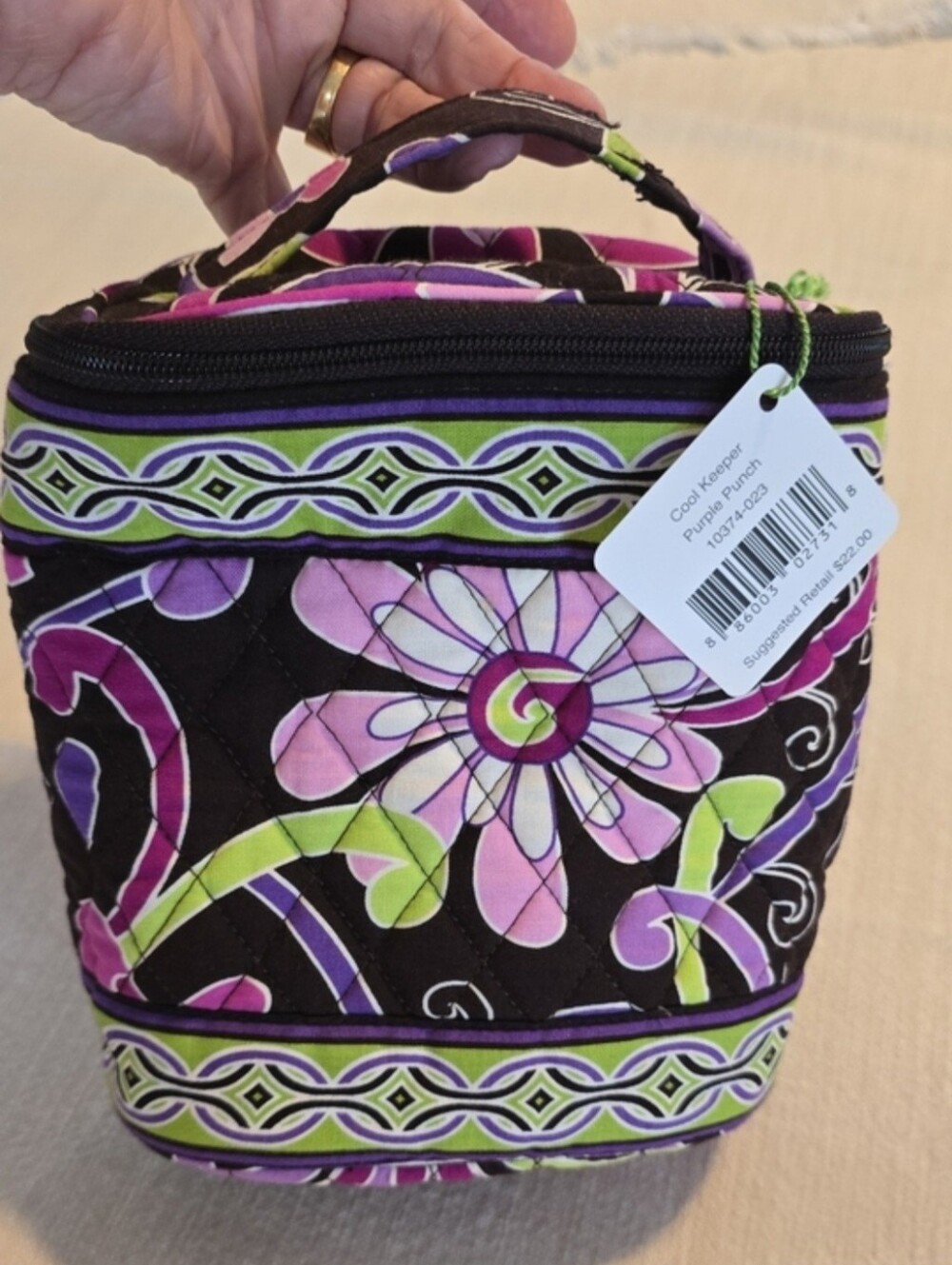 Vera Bradley "Cool Keeper" In Purple Punch.  Insulated Beverage Keeper. NWT
